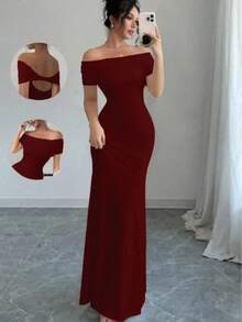 Women Maxi Dresses - 酒紅色 - 查看 6