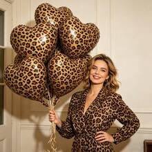 6pcs/Set 38-Inch Large Leopard Print Bow Foil Balloons Set, Suitable For Wedding, Party, Valentine's Day, Birthday, Bachelorette Party Decoration - Multicolor - View 4