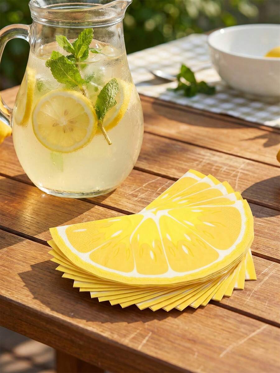 40 pezzi Tovaglioli di carta monouso con motivo al limone, Tovaglioli di carta quadrati arancioni semi-circolari, Tovaglioli decorativi con stampa al limone, Adatti per matrimoni all'aperto, feste di fidanzamento, matrimoni personalizzati, feste tropicali estive, hotel, decorazione tavolo da matrimonio, feste di compleanno - tessuto - Visualizzare 1