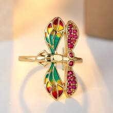 Insect Silhouette Ring, Dual-Color Craftsmanship With Enamel Decor, Unique And Elegant Nature-Inspired Design - Gold - View 5