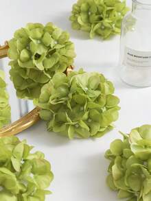 6pcs/Set Multicolor Artificial Hydrangea Flowers With Stems, Polyester Fake Flower Heads, Suitable For Home Decor, Wedding Venue Decoration, Birthday Party, Bedroom, Living Room, Creative Display - Green - View 2