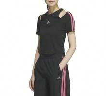 Adidas Áo thun nữ tay ngắn dáng ôm, họa tiết ba sọc, cổ kép, thuộc dòng Dancing Series. - màu đen - Xem 2