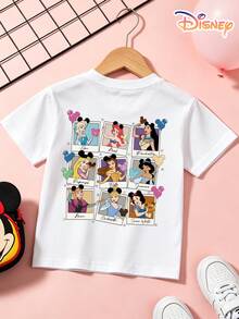 Disney Princess Squad Kids T-Shirt, Ariel Front Print & Princess Photo Collage Back Design, 100% Cotton, No Fade, Unisex For Boys & Girls, Ideal For Theme Park, Family Vacation, Daily Casual Wear & Travel Outfit, Great Children's Day Gift For Kids Ages 4-12 - 白色 - 查看 5