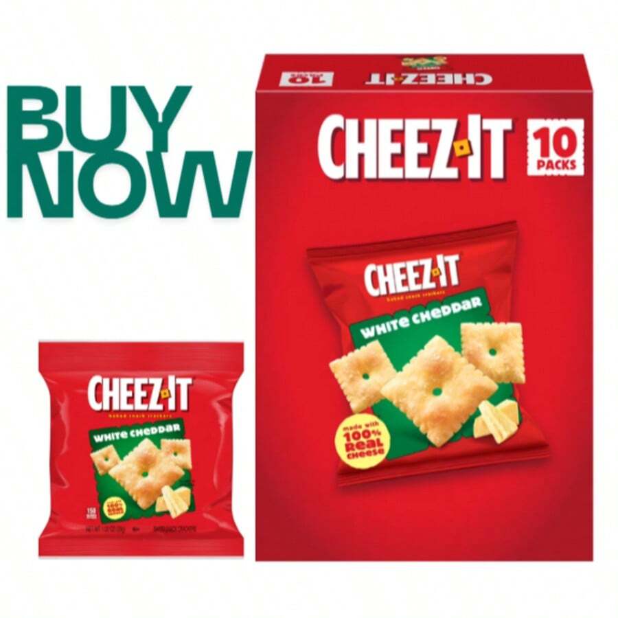Cheez-It White Cheddar Baked Snack Crackers – Crunchy Cheese Snacks, 10 Count Lunch Packs - Lunch Snacks - View 1