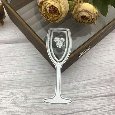 1 Khuôn cắt kim loại hình ly rượu vang dùng cho bộ dụng cụ làm thiệp, dập nổi giấy, khuôn cắt giấy, máy làm album ảnh, khuôn mẫu, túi đựng đồ dùng