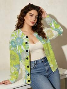 ASHKATIA Áo khoác cardigan dáng bohemian in hoa tươi tắn dành cho nữ cỡ lớn - Nhiều màu - Xem 1