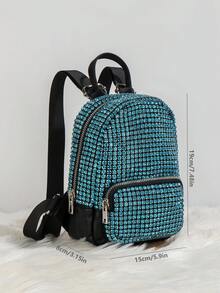 Elegant Women's Glitter Backpack/Glitter Bag, Unique Mini Shoulder Bag, New Fashionable Rhinestone Backpack, Interesting Valentine's Day/Birthday Gift For Ladies - Mint Blue - View 3