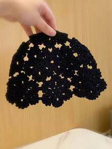 1pc Women's Lightweight Hollow Handmade Crochet Wool Hat, Suitable For Spring, Summer And Autumn Daily Outdoor Wear - No Diamond Version - View 13