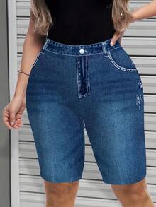 Nuevos Shorts de Mezclilla Elástica, Corte Ajustado, Versátiles, Imitación de Mezclilla, Favorecedores a la Figura, Estilo Casual - DK-103 - Ver 2