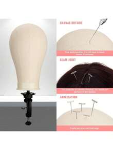 Đầu ma-nơ-canh 22 inch dùng để làm tóc giả, kèm giá đỡ, mô hình đầu bằng vải bạt để trưng bày và làm tóc giả. - Xem 2
