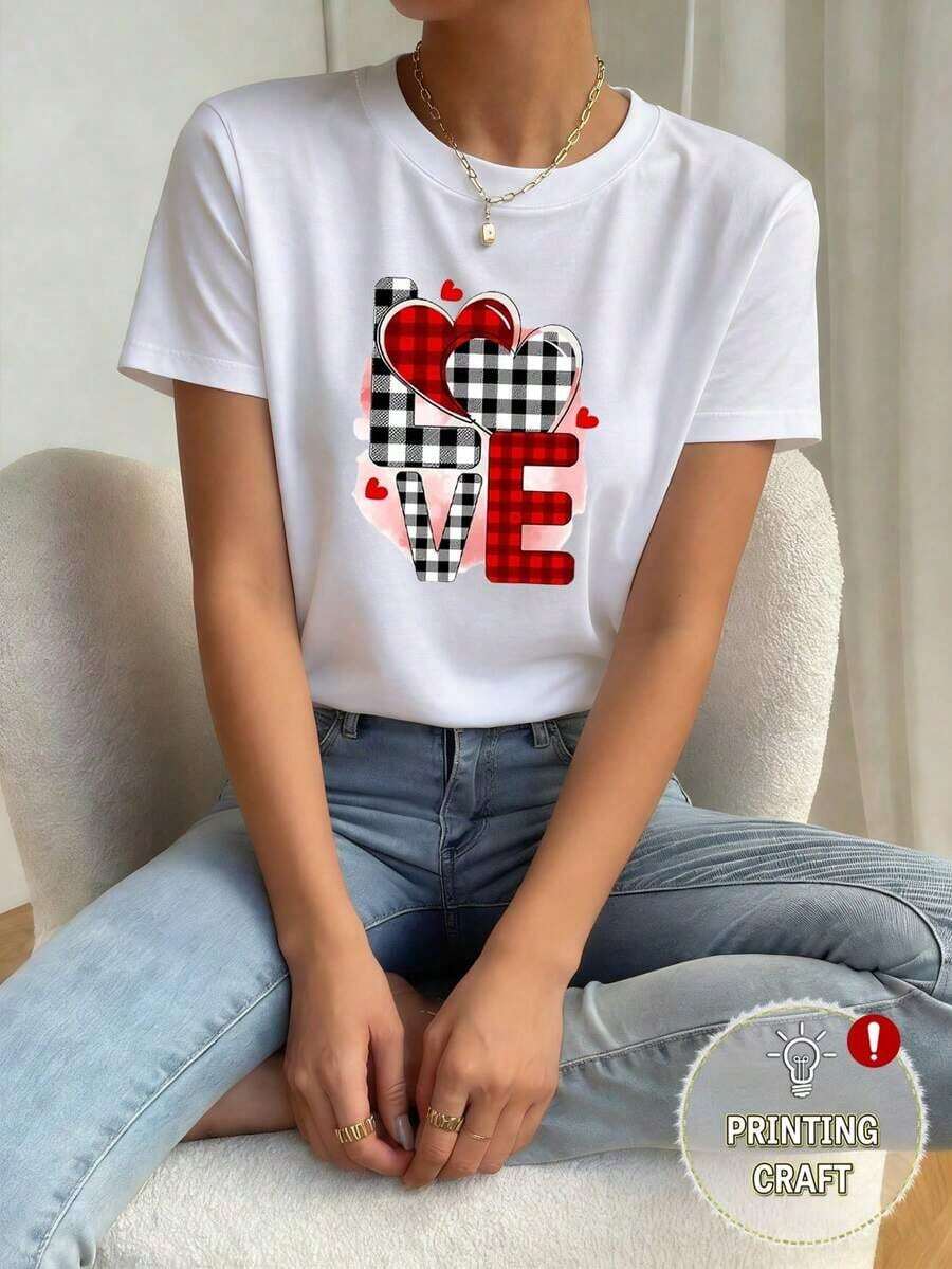 Camiseta Estampada para Mujer con Cuello Redondo y Bordado de Grano de Café - Blanco - Ver 1