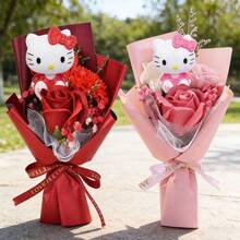 SANRIO 三丽鸥手工仿真玫瑰花，Hello Kitty仿真康乃馨花束，创意母亲节礼物，可重复使用的花束套装，Hello Kitty玫瑰花束，实用教师节礼物，Hello Kitty圣诞节、情人节、母亲节创意花束礼物 - 彩色 - 查看 2