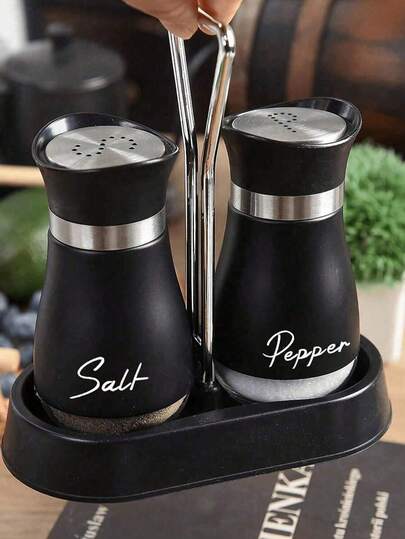 2pcs Salt And Pepper Shaker Set With Stand, 4oz, Kitchen Accessories And Decor, Suitable For Restaurant, Wedding, Housewarming Gift, Refillable Design