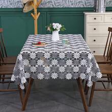 HXARTMIS 1PC White & Coffee Dual-Color Daisy Hollow Crochet Lace Rectangular Tablecloth, Sheer Mesh Floral Table Cover With Wavy Edge, Suitable For Wedding, Tea Party, Kitchen - White Coffee - View 11