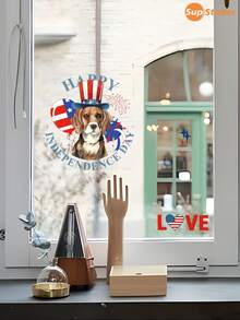 SUPSTICKER 1件美國日美國國旗動物寫實可愛風自黏牆貼，高級PVC材質，節日家居空間變換壁紙，撕即貼簡易安裝，防潮不捲邊，可移除，可自定義DIY組合，易清潔，適用於美國日牆面裝飾、派對背景裝飾、櫥櫃表面美化、兒童房氛圍營造、玩具區背景裝飾、兒童空間環境美化翻新，9.31*12.79英吋 - 1pc - 查看 8