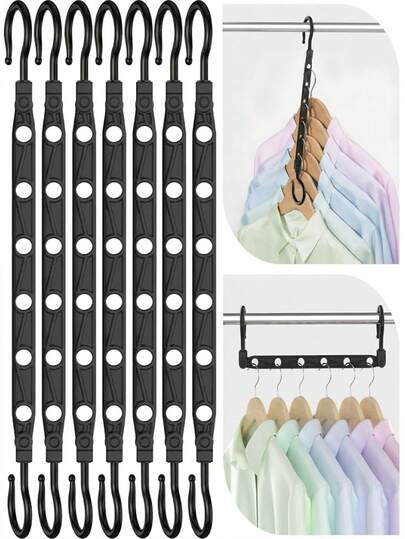 [US-Based Shipping]10 Pack Space Saving Clothes Hanger Wardrobe Organizer - ABS Material Thick Plastic Multi-Hooks, Premium Smart Hanger Hooks, Sturdy Cascading Hangers With 5 Holes For Heavy Clothes, Every Hanger Organizer Can Hold 5 Garments Horizontally And Vertically. And Each Clothing Hanger Has 5 Holes Slots To Prevent Clothes From Slipping And Falling, Our Cascading Hangers Also Feature Swiveling 360° Degree Rotating Hooks With A Wide Diameter To Fit A Large Range Of Closet Rack Rods. The Scientific Design Of The Closet Organization Makes Full Use Of The Space, Saves 80% Of The Space Of The Wardrobe, And Makes Your Wardrobe Look Very Neat. Closet Organizers And Storage, College Dorm Room Essentials. Space Saving, Wrinkle-Proof, Compact Wardrobe Storage, With 5 Slots, 360° Rotation, Easy Operation, Suitable For T-Shirts, Shirts, Short Sleeves, Skirts, Spring, Summer Tops. It's Great For Hanging Your Coat, Suit, Jacket, Sweater, Shirt, Pants, Jeans, Dress, Purse Or Accessories.