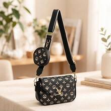 Women's 2-In-1 Crossbody Bag Set: Letter Print Shoulder Bag With Round Pouch, Stylish Everyday Bag; Retro Women's Crossbody Bag, Compact Casual Everyday Backpack With Detachable Pouch And Adjustable Shoulder Strap, A Shopping Essential; Women's Black Shoulder Bag With Gold Buckle, Mini Bag And Round Coin Purse Set, Lightweight Crossbody Bag, A Must-Have For Girls' Daily Life. - ĐEN - Xem 7