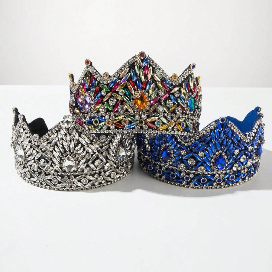 Heming Retro Baroque Full Rhinestone Crown Wide Headband, High-End Luxury Wedding Hair Accessories For Women - 彩色 - 查看 1
