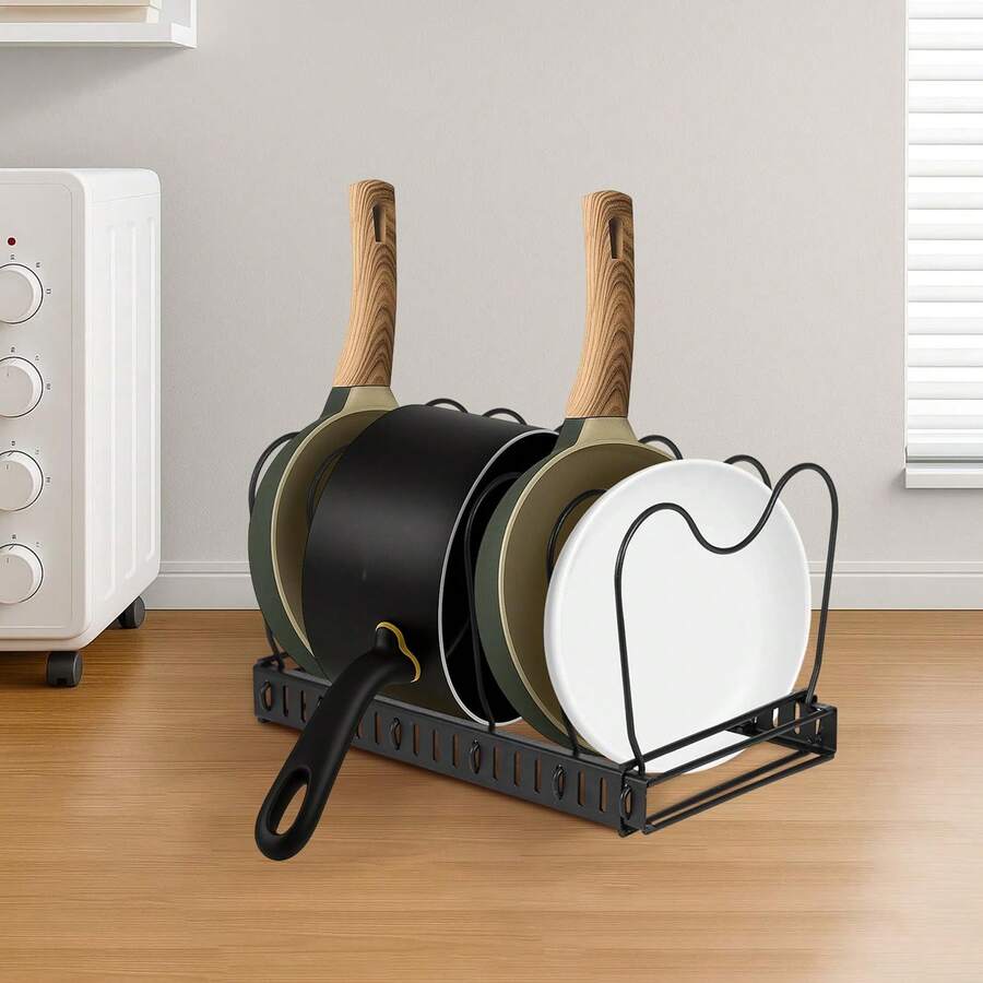 Pans Organiser Rack Expandable Pots And Pans Holder With Adjustable Compartment For Kitchen Storage Organisation - White L - View 1