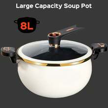 Senmeo 1Pc Large 8.45QT Non-Stick Stew Pot, Twist Lock Handle & Attached Soup Spoon, Fast Heating Cooking Pot, Compatible With Gas/Open Flame/Induction, Home/Hotel/Fast Food Shop, Mother's Day - View 4