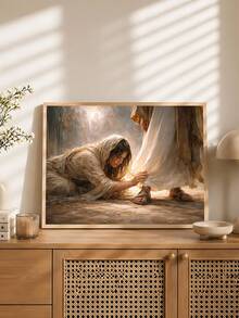 1pc Christian Art, Bible, Religious, Healed By Him,Touching The Hem Of Jesus' Garment Poster,Festival Gift,Suitable For Bedroom,Living Room,Wall Arts,Wall Decor,Home Decor,Room Decor, Canvas Wall Art, Posters, Wall Art With Frame, Optional Frame ﻿ ﻿ - 1PCS - View 6