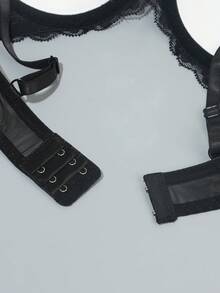 Women's Black Lace Pattern Lingerie Bra, Wireless Push-Up Bra, Underwire Lift Bra, Suitable For Wedding Dress Matching - Black - View 8