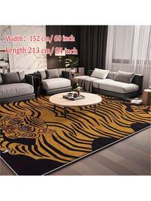 1pc Retro Tiger Print Design In Black & Golden Area Rugs For Living Room, Floor Carpet For Bedroom, Carpets Home Decor Rugs, Homestay Hotel, Non-Slip Machine Washable Carpet, Home Decor Room Decor - 樣式 1 - 查看 5