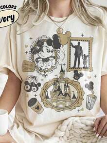 Disney Cartoon Retro Partner Photo Frame Printed T-Shirt, Suitable For Daily Wear, Easy To Wear In Summer, Micro-Elastic, Soft Round Neck Casual Daily Shirt, Round Neck Summer Sweatshirt, Both Men And Women, Loose Version, Holiday Gifts.--Disneys Disneyland Paris The Magic Kingdom Disneyesque The House Of Mouse Mickey Mouse Empire Modest Summer Outfits Take That T Shirt Summer Coord Tops For Women Summer Summer Clothes Women Summer Clothes Summer Tops Summer Tops Women Summer Co Ord Summer Top Summer Outfits White Top Black Top Holiday Outfits For Women  Tops For Women Summer Holiday Gifts Valentine's Day Gifts Earth Day Gifts Oktoberfest Gifts Summer Bank Holiday Gifts - 白色 - 查看 1