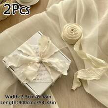 1Pc/2Pcs 2.5cm Pleated Flower Gift Cake Packaging And Decoration Ribbon, Ruched Wavy Satin Fabric Ribbon, Gift Wrapping Cord, Floral Binding Tie, Gift Decoration Tie - Apricot - View 17