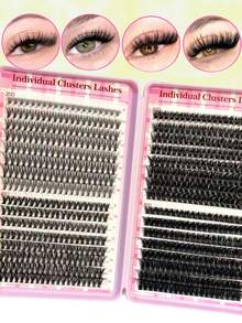 640 قطعة كتاب رموش D-Curl طبيعية كثيفة وهشة، إطالة رموش 20D+40D+60D+80D، أطوال مختلطة 9 مم-16 مم، رموش عنقودية محمولة DIY مناسبة للسفر - D - مشاهدة 3