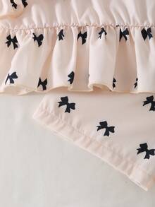 Girls Young Pleated Ruffle Camisole Top + Digital Print Bow Shorts Set, Minimalist 2-Piece Outfit For Girls In Spring/Summer - Apricot - View 8