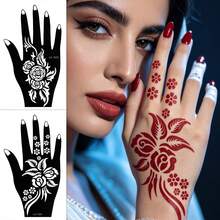 1 gói miếng dán stencil tự dính tái sử dụng cho tay - miếng dán stencil họa tiết hoa, hoàn hảo để vẽ cơ thể DIY, lý tưởng cho các bữa tiệc và sự kiện, cũng phù hợp cho thủ công, tái sử dụng được. - màu đen - Xem 2