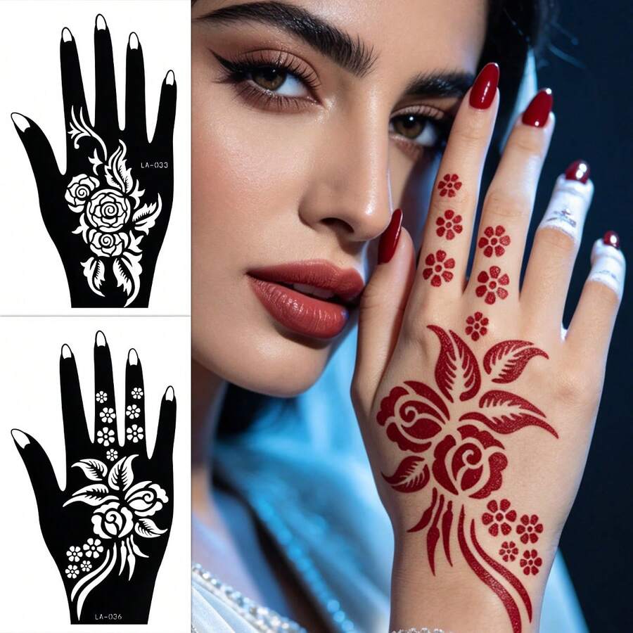 1 gói miếng dán stencil tự dính tái sử dụng cho tay - miếng dán stencil họa tiết hoa, hoàn hảo để vẽ cơ thể DIY, lý tưởng cho các bữa tiệc và sự kiện, cũng phù hợp cho thủ công, tái sử dụng được.