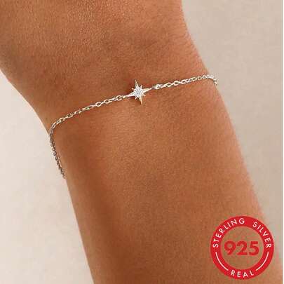 SereneSpark 1 chiếc vòng tay hình ngôi sao bát giác bằng bạc Sterling 925, vòng tay nữ, mạ vàng 18K, thích hợp cho tiệc tùng, lễ Phục Sinh và các dịp khác, trang sức tinh tế.