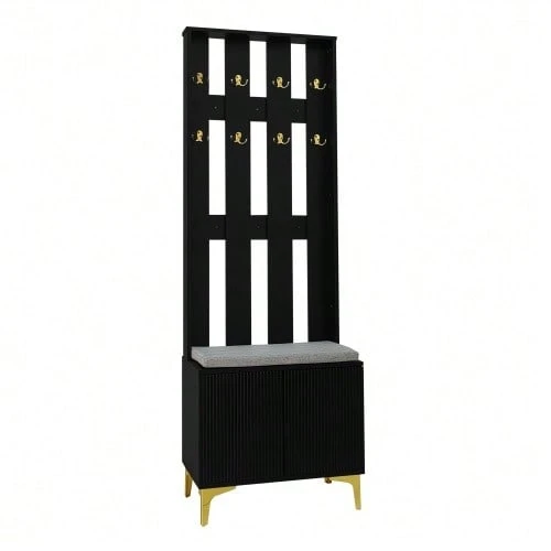 Wardrobe Set With Shoe Bench And Cushion, Wardrobe Front With Hooks [OLD REFERENCE: WF32579234W] - 黑色 - 查看 1