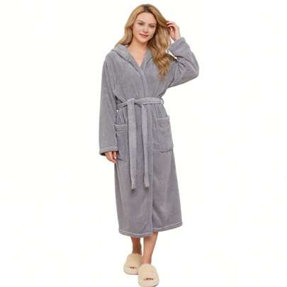 1pc 3D Pineapple Plaid Hooded Bathrobe, Soft Coral Fleece Robe For Bathroom, Bedroom, Pool, All Seasons