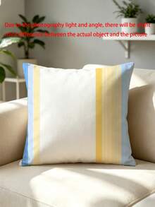 1 Peça--Capa de Almofada Decorativa com Blocos de Cores Azul Amarelo Branco e Listras Verticais Moderna Minimalista Almofada Sofá / Janela / Pousada Versátil--(Enchimento da Almofada Não Incluído)---(Múltiplos Tamanhos)---(Sem Bordado)---(Impressão Unilateral) - Multicolorido - Visão 3