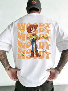 Genuinely Licensed By Disney, Disney Toy Story Sheriff Woody Double-Sided Print - Men's T-Shirt, Toy Story Woody Cartoon Image, Men's Summer Short-Sleeved Top, High-Quality 100% Cotton Short-Sleeved T-Shirt, Relaxed, Breathable, Comfortable Short-Sleeved T-Shirt For Summer, For Men And Women, Disneyland Travel Wear, Couple's T-Shirt, Everyday Wear, Street Wear, Vacation Wear, The Best Gift For Disney Lovers, Machine Washable - trắng - Xem 3