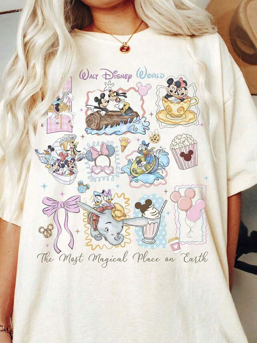 Disney Cartoon Bow Cartoon Partner Printed T-Shirt, Suitable For Daily Wear, Easy To Wear In Summer, Micro-Elastic, Soft Round Neck Casual Daily Shirt, Round Neck Summer Sweatshirt, Both Men And Women, Loose Version, Holiday Gifts.--Disneys Disneyland Paris The Magic Kingdom Disneyesque The House Of Mouse Mickey Mouse Empire Modest Summer Outfits Take That T Shirt Summer Coord Tops For Women Summer Summer Clothes Women Summer Clothes Summer Tops Summer Tops Women Summer Co Ord Summer Top Summer Outfits White Top Black Top Holiday Outfits For Women  Tops For Women Summer Holiday Gifts Valentine's Day Gifts Earth Day Gifts Oktoberfest Gifts Summer Bank Holiday Gifts - 白色 - 查看 1