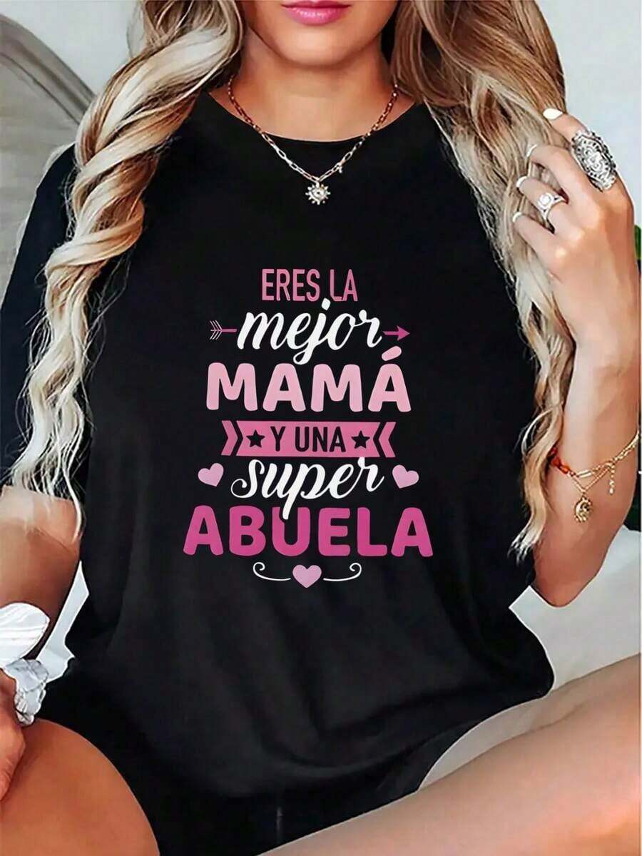 Ropa de Boutique: Camiseta Casual de Manga Corta para Mujer, Ligera y Cómoda, con Diseño de Texto en Español, Perfecta para Reuniones Familiares y Uso Diario - Estilo Urbano Vintage, Camiseta Unisex de Algodón Suelto con Cuello Redondo y Manga Corta Playeras Deportivas Para Mujer - Estilo - Ver 1