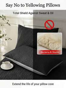 1 Set Couple Pillow Protector, Triple Protection Quilted Waterproof Pillow Cover, Anti-Saliva, Oil, Dust, Extends Pillow Lifespan, Pet-Friendly, Washable & Reusable, Soft & Breathable For Home, Hotel, Dorm - Black - View 8