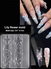 1个3D立体花朵美甲硅胶雕刻模具，包含百合、樱花等多种图案，适用于美甲DIY工具 - 彩色 - 查看 3