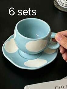 1 Set Cloud Pattern Ceramic Espresso Cup & Saucer Combo, Designed For Italian Espresso. Heat-Resistant And Easy To Clean, These Elegant Ceramic Coffee Cup & Saucer Sets Make A Perfect Afternoon Tea Tableware Set. - Multicolor - View 11
