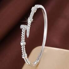 1pc Minimalist Spiral Nut Design Cubic Zirconia Inlaid Women Bracelet - Multicolor - View 4