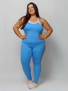 Plus Size Fitness Jumpsuit With Pocket 11312 - 藍色 - 查看 7