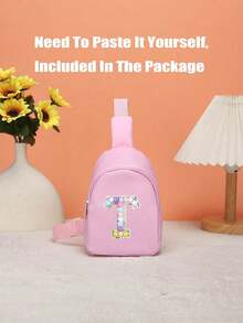 1pc Mini Nylon Zipper Closure Stylish Letter Chest Bag For Boys And Girls, All-In-One Casual Bag For Daily Use (Diy Letter Stickers) - Multicolor - View 6