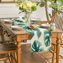 1pc Realistic Turtle Shell Bamboo Leaf Pattern Table Runner, Deep Green & Beige Natural Color, Fresh Pastoral Style, Large Size, Suitable For Home Gatherings, Indoor/Outdoor Decor, Entryway, Coffee Table, Living Room Ambiance, Kitchen Dining, Natural Holiday Gift - Green - View 1