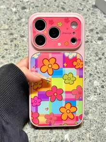 Cute Colorful Dopamine Flower Star Bow Phone Case, Instantly Transform Into 17 Pro Max, 16, 15, 14 Pro Max Series, Artistic Large Window Shock-Proof Protective Cover - Colorful Checkered Flowers - View 5