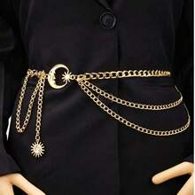 1PC Women's Metal Waist Chain Versatile Moon Decor Belt Multi-Layer Metal Cinch Belt Dress Decorative Belt - Gold - View 2