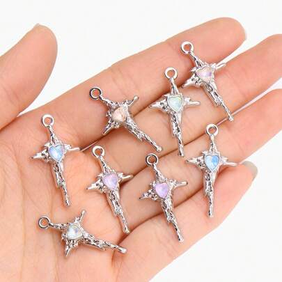 10 mặt dây chuyền hình thánh giá trái tim pha lê kiểu Baroque, thích hợp để tự làm trang sức, vòng tay, dây chuyền, phụ kiện bông tai.